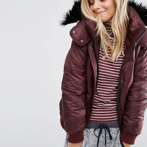 AbercrombieWomen's Winter dark blue  Jacket Long Fur Puffer Removable Faux Fu…